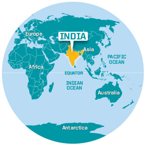 A map shows the location of India.