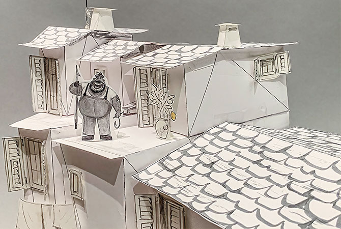Enlargeable paper model for set design