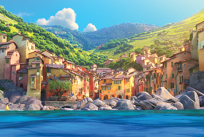 Enlargeable animation of Riomaggiore, Italy for Luca, the movie