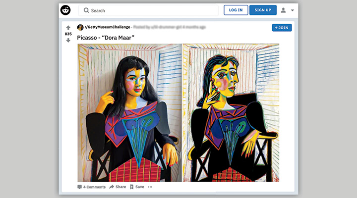 A screengrab of a painting and a person copying the painting